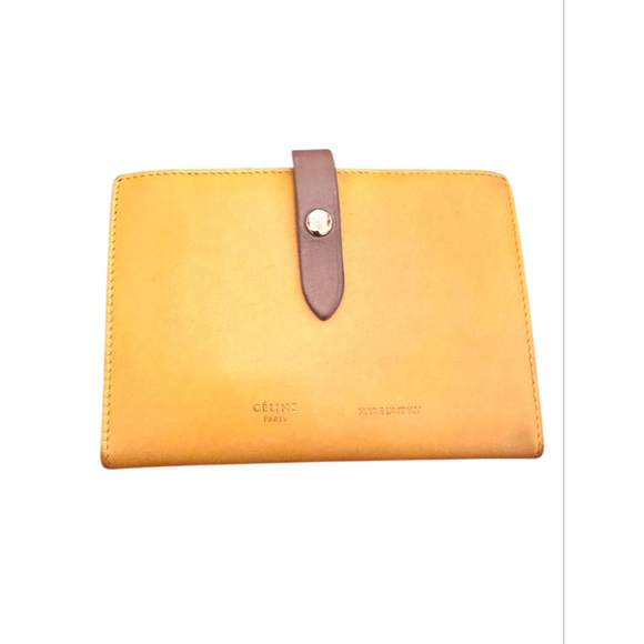 Celine Handbags - Celine Yellow & Brown Leather & Suede Compact Wallet